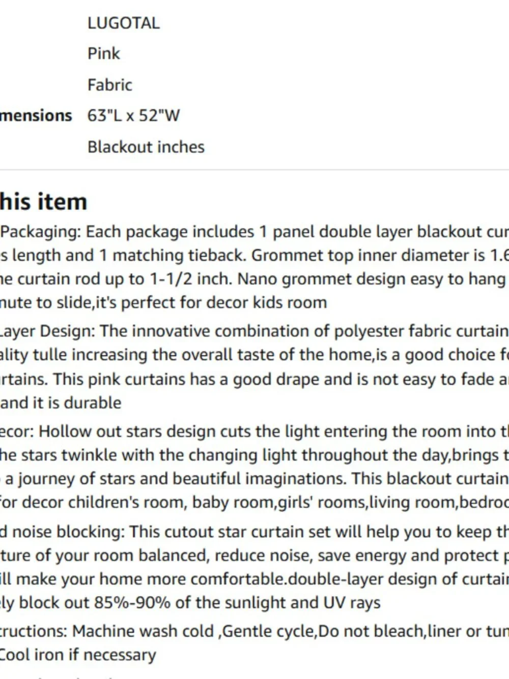Set of 4 Blush Pink Blackout Curtains with Star Cutouts and sheer overlay